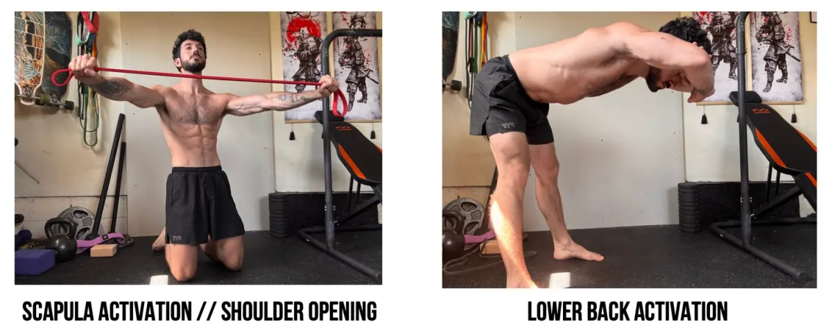 Scapula activation and shoulder opening with a band, and lower back activation